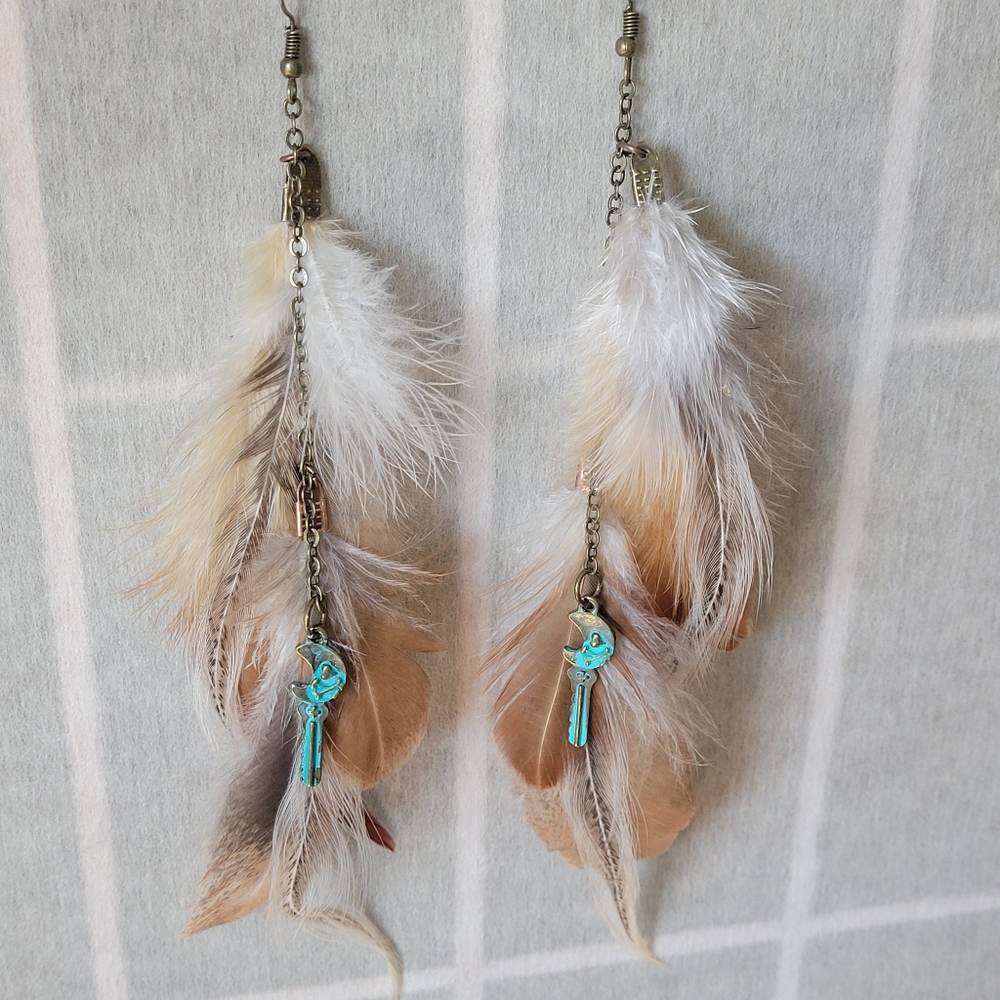 Long Feather Earrings Handcrafted